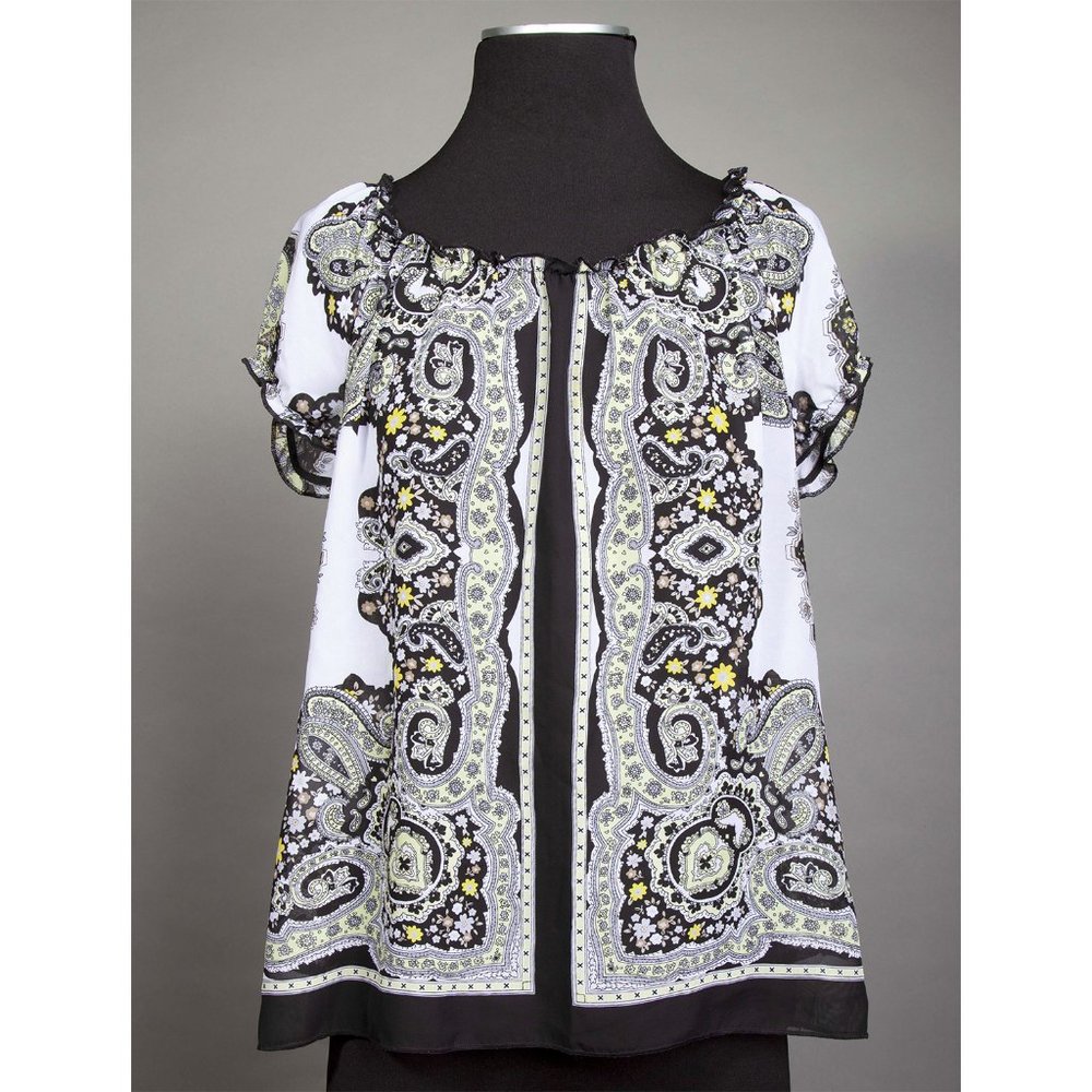 White black yellow chiffon top